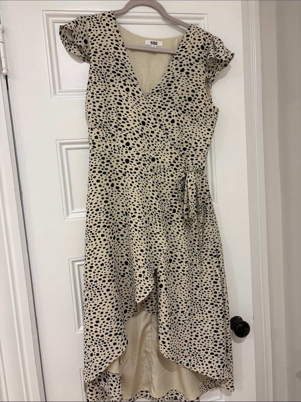 Willow & Clay Cream and Black Dalmatian Wrap High-Low Dress extremely flattering